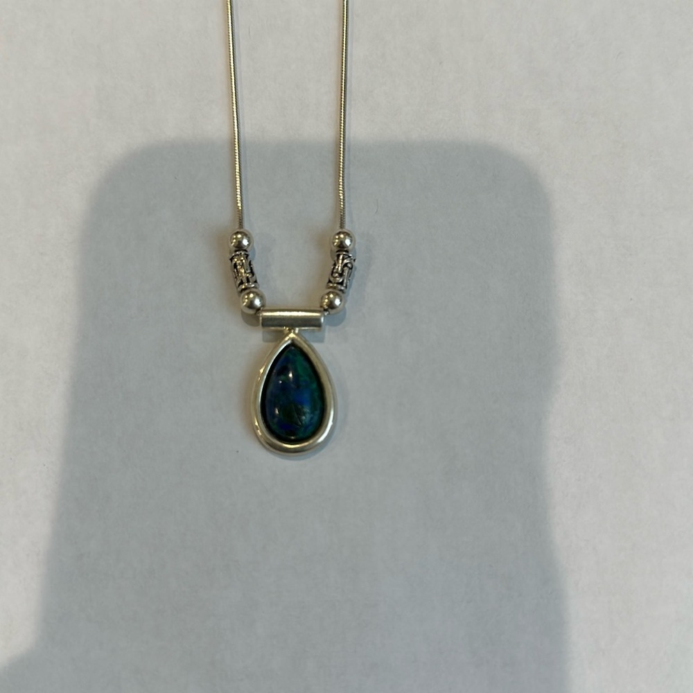 Azurite stone & Silver pendant in sterling silver 925 Italy. 18”necklace